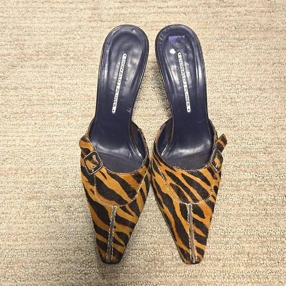 Donald J Pliner Zebra Pony Hair Heeled Mules - Picture 2 of 10